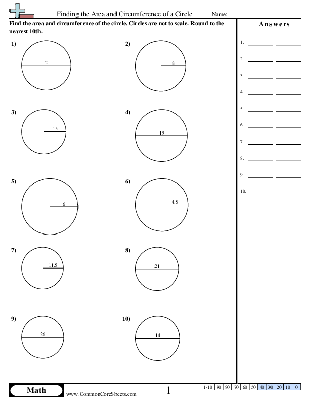 Area and Circumference Circle worksheet
